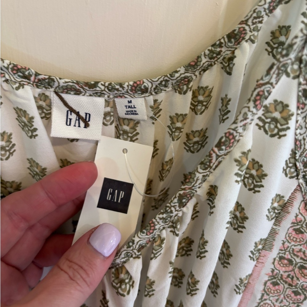 GAP Light Green Printed Spaghetti-Strap Maxi Dres… - image 3